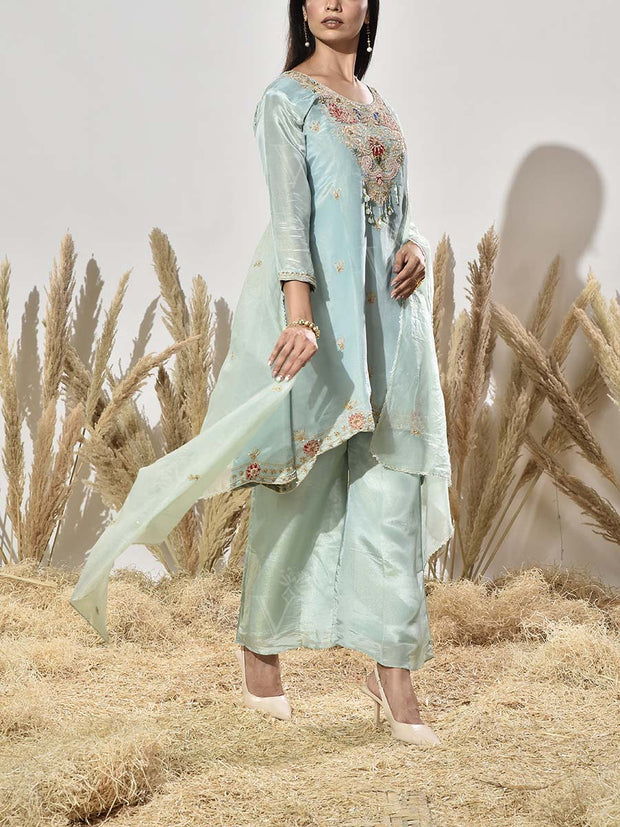 Blue Embroidered Suit Set
