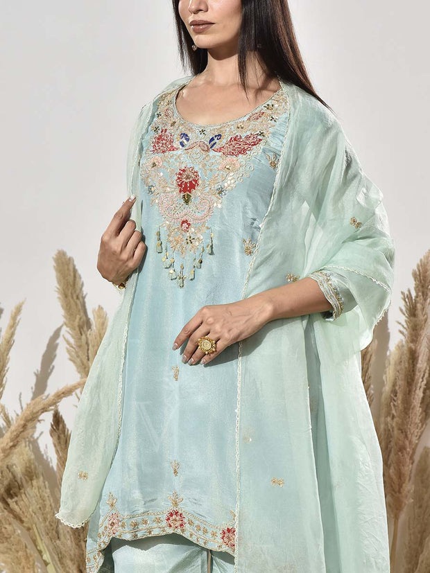 Blue Embroidered Suit Set