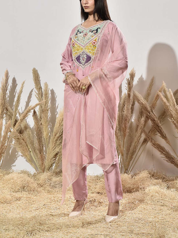 Pink Embroidered Suit Set