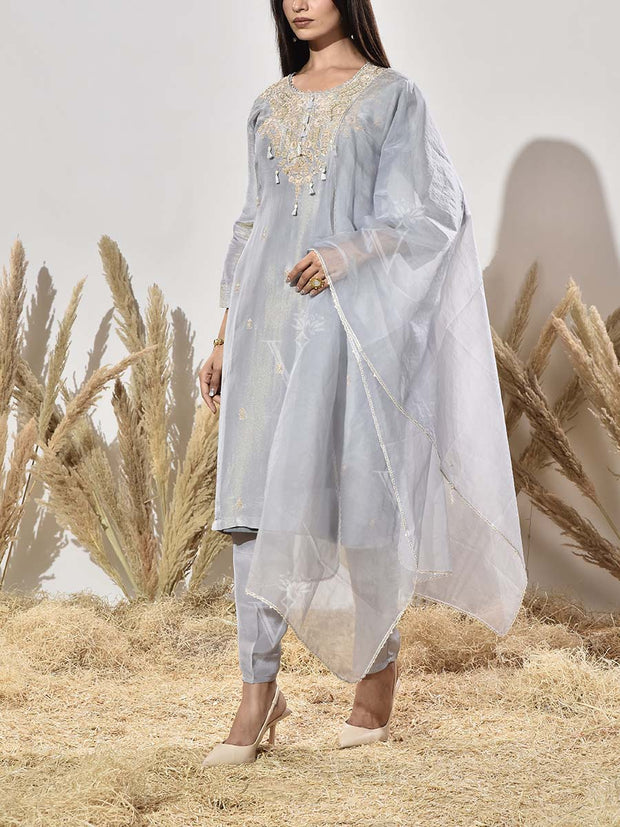Blue Embroidered Suit Set