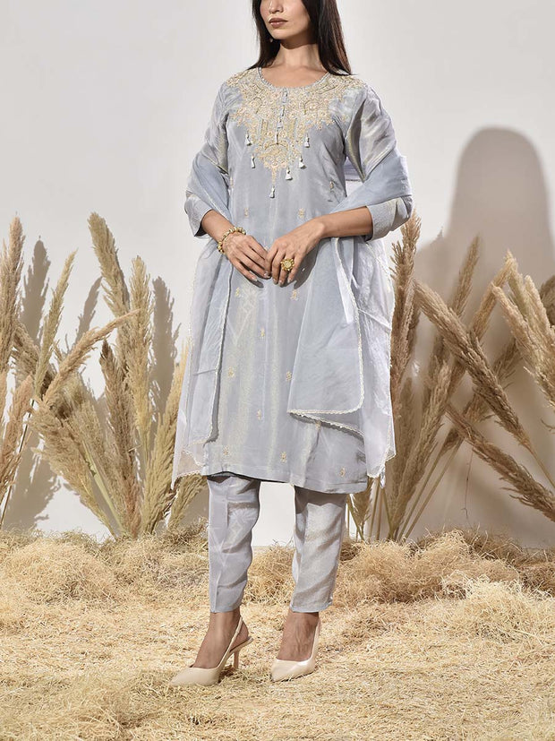 Blue Embroidered Suit Set