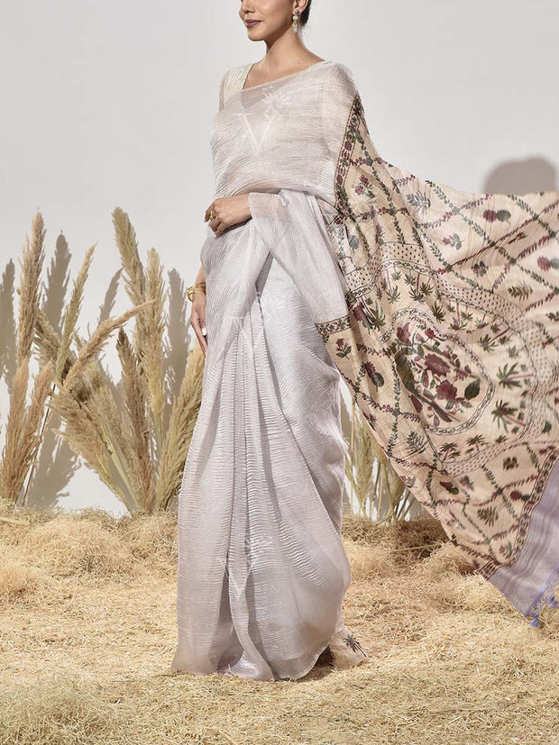 Beige and Purple Tissue Saree