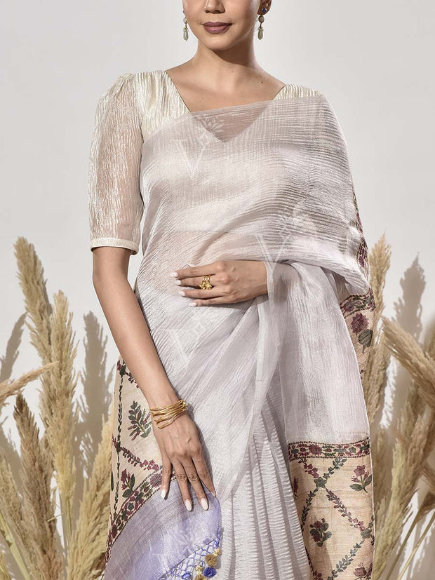 Beige and Purple Tissue Saree