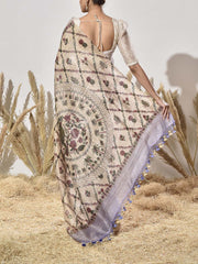 Beige and Purple Tissue Saree