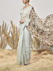 Beige and Blue Tissue Saree