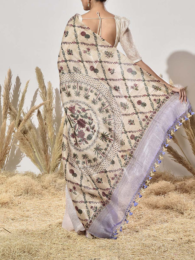 Beige and Purple Saree