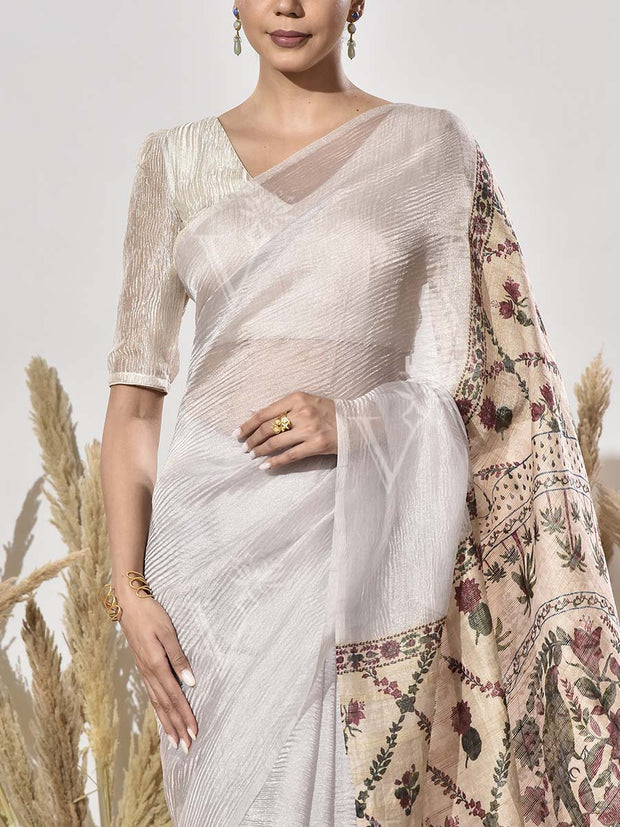 Beige and Purple Saree