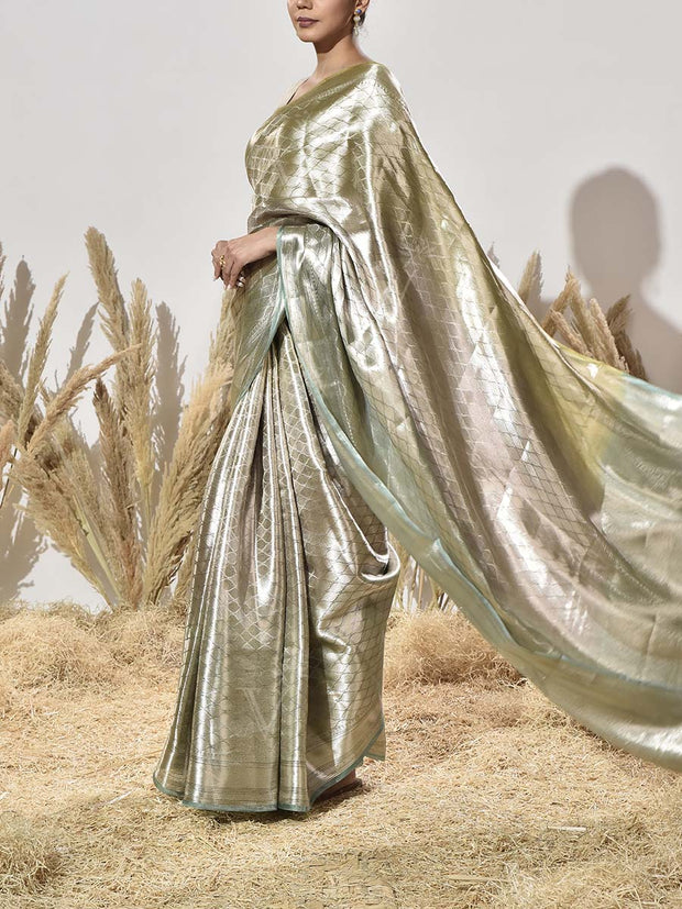 Green and Blue Tissue Saree