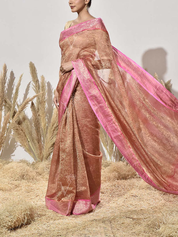 Peach and Pink Tissue Saree