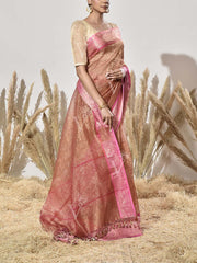 Peach and Pink Tissue Saree