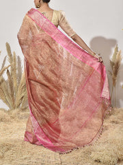 Peach and Pink Tissue Saree