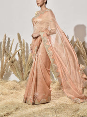 Peach and Pink Tissue Saree