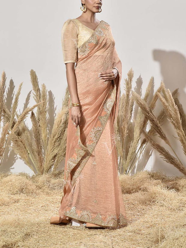 Peach and Pink Tissue Saree
