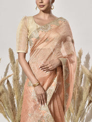 Peach and Pink Tissue Saree