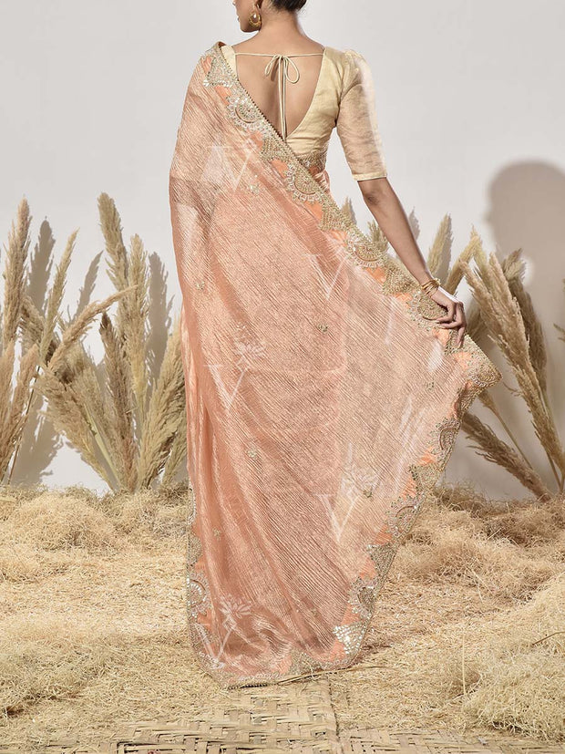 Peach and Pink Tissue Saree