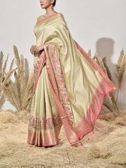 Peach and Golden Tissue Saree