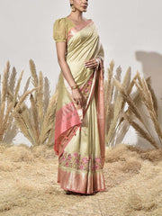 Peach and Golden Tissue Saree