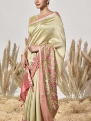 Peach and Golden Tissue Saree