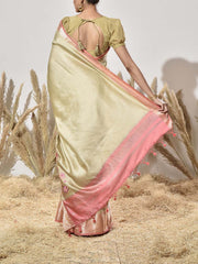 Peach and Golden Tissue Saree