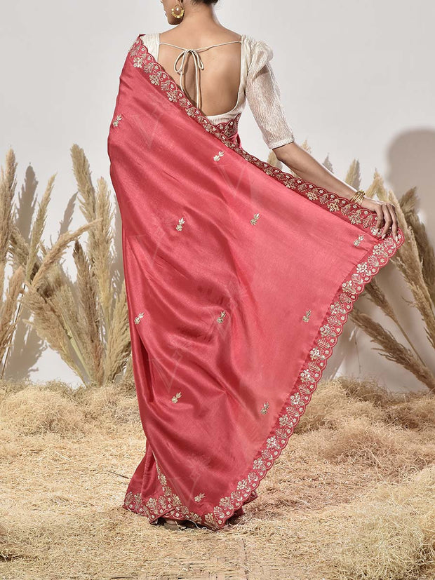 Red Gota Patti Vasansi Silk Saree