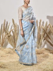 Ice Blue Organza Gota Patti Saree