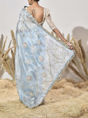 Ice Blue Organza Gota Patti Saree