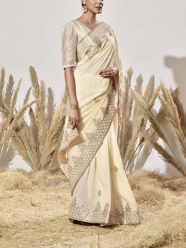Beige Vasansi Silk Gota Patti Saree