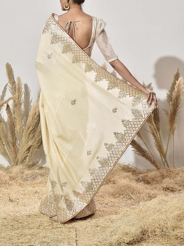 Beige Vasansi Silk Gota Patti Saree