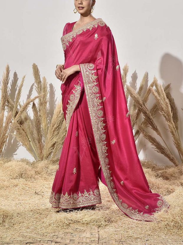 Rani Pink Gota Patti Vasansi Silk Saree