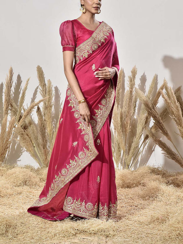 Rani Pink Gota Patti Vasansi Silk Saree