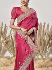 Rani Pink Gota Patti Vasansi Silk Saree
