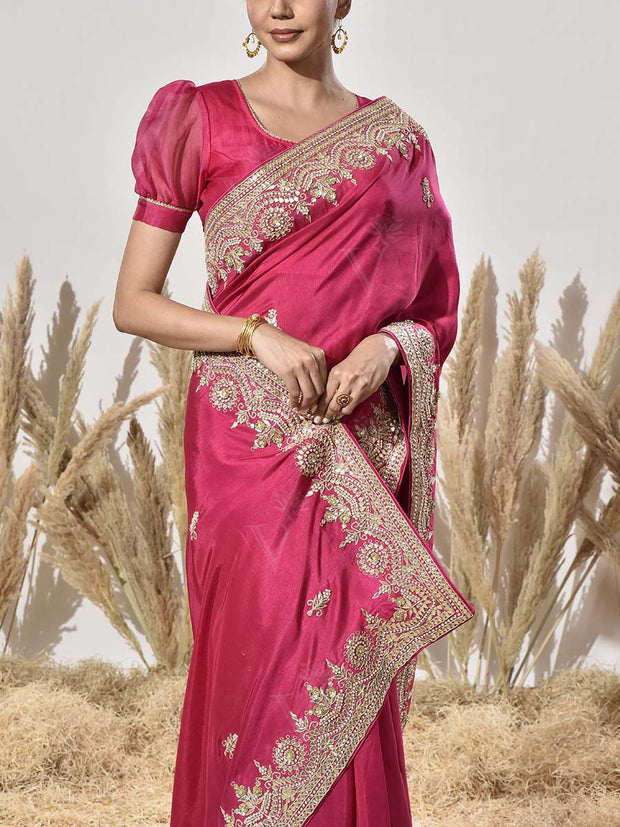 Rani Pink Gota Patti Vasansi Silk Saree