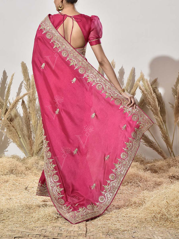 Rani Pink Gota Patti Vasansi Silk Saree