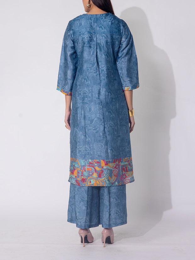 Grey Embroidered Vasansi Silk Printed Co-ord Set