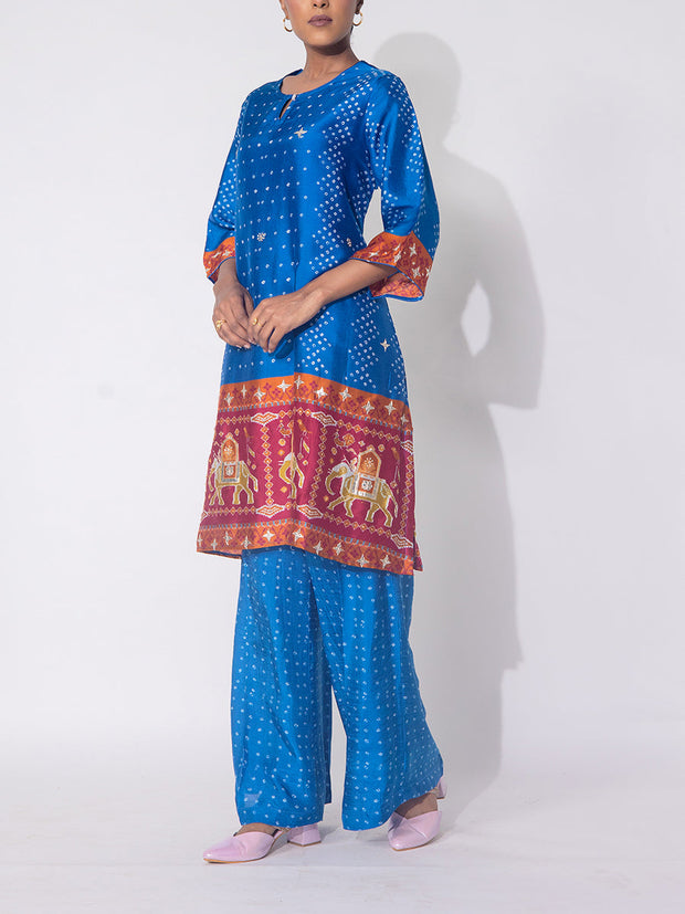 Blue  Bandhani  Vasansi Silk Co-ord Set