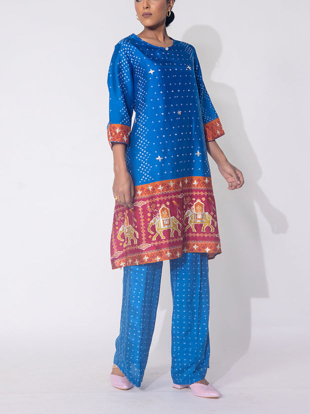 Blue  Bandhani  Vasansi Silk Co-ord Set