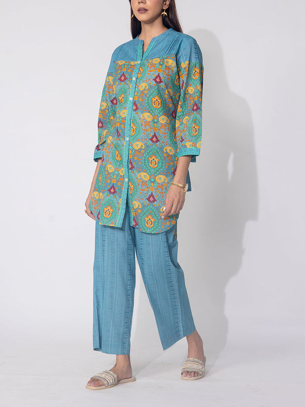 Blue Cotton Printed Co-ord Set