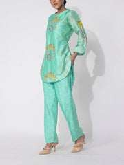 Green Embroidered Vasansi Silk Printed Co-ord Set