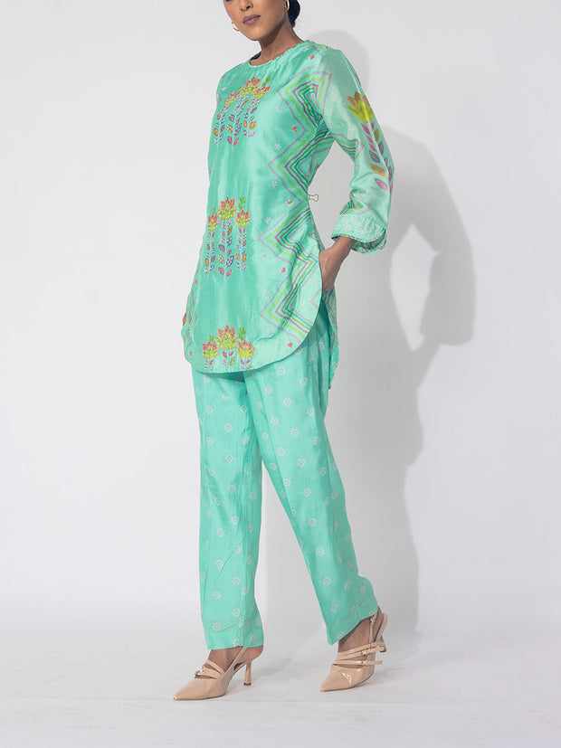 Green Embroidered Vasansi Silk Printed Co-ord Set