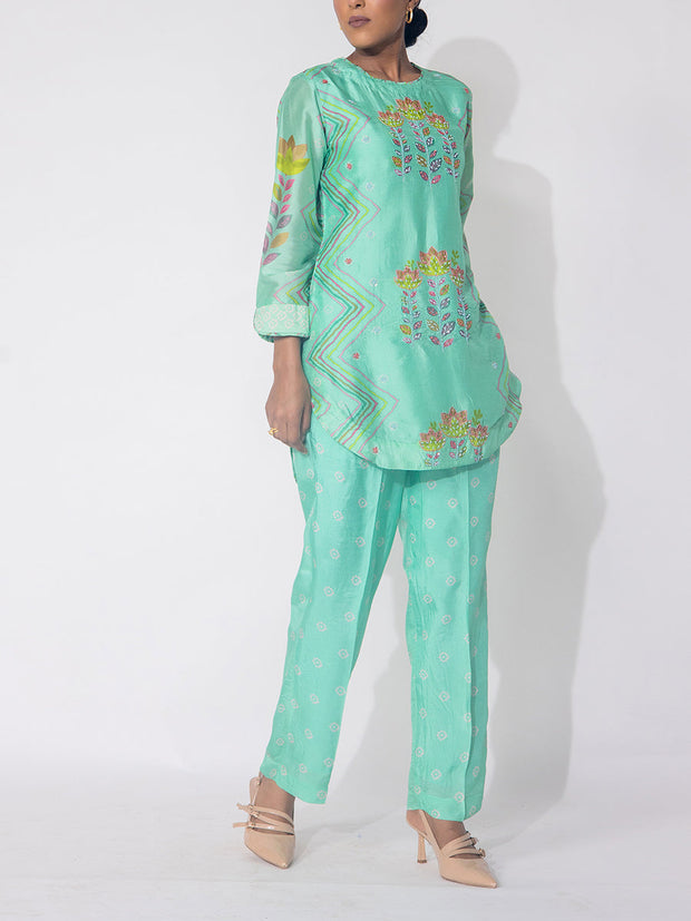 Green Embroidered Vasansi Silk Printed Co-ord Set