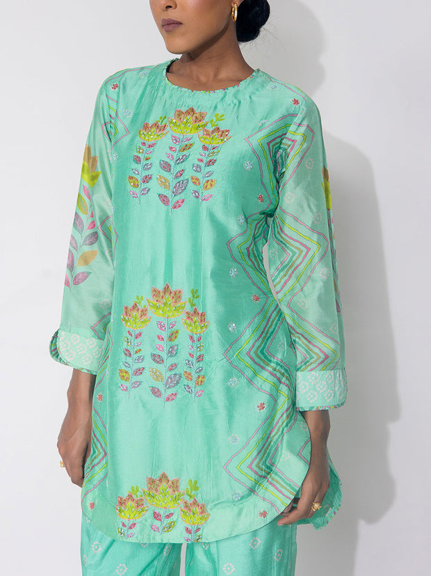 Green Embroidered Vasansi Silk Printed Co-ord Set