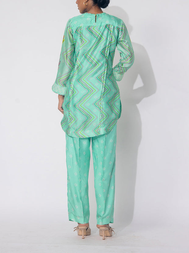 Green Embroidered Vasansi Silk Printed Co-ord Set