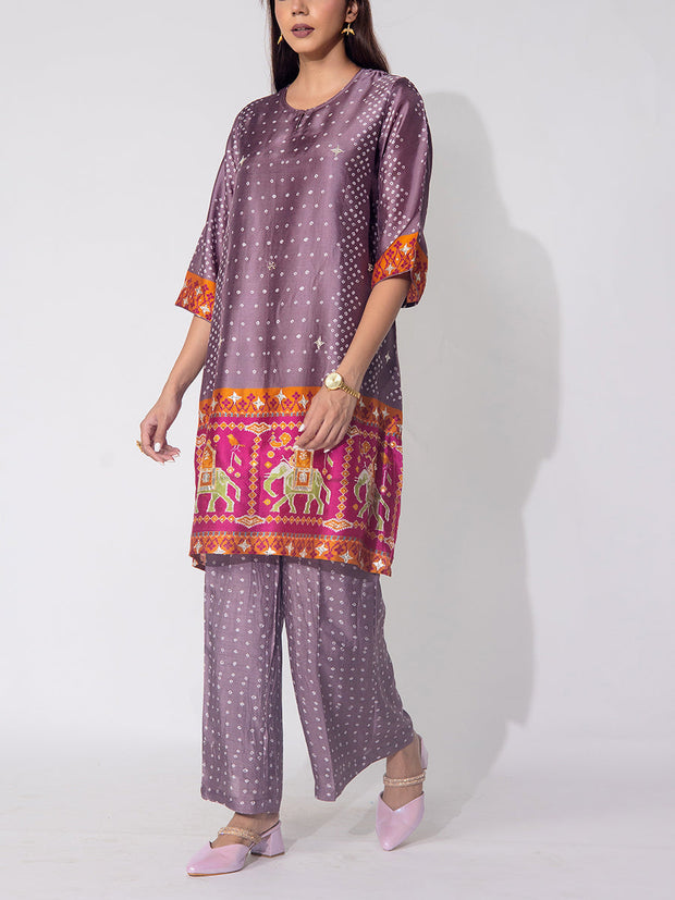 Wine  Bandhani  Vasansi Silk Co-ord Set