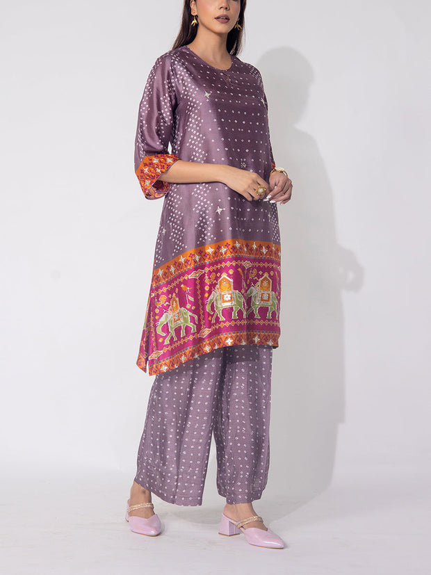 Wine  Bandhani  Vasansi Silk Co-ord Set
