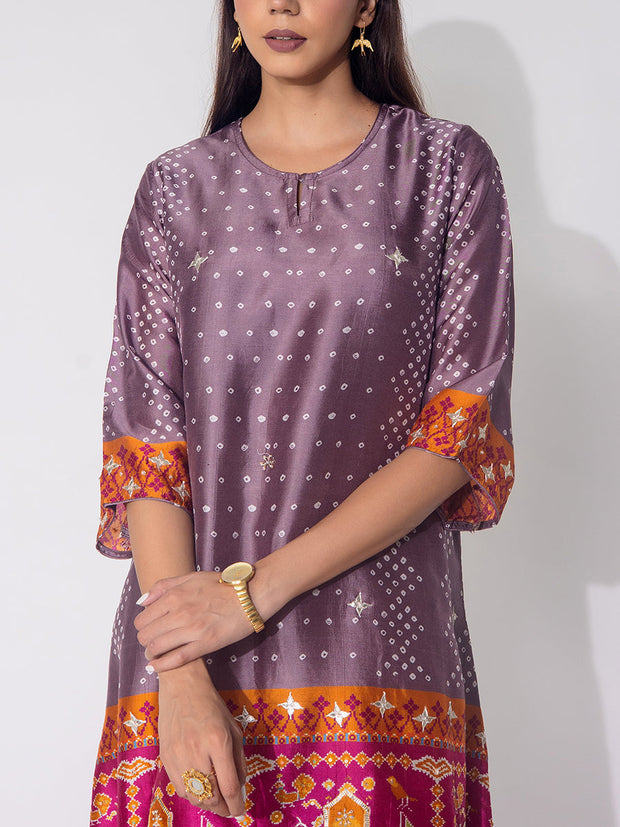 Wine  Bandhani  Vasansi Silk Co-ord Set