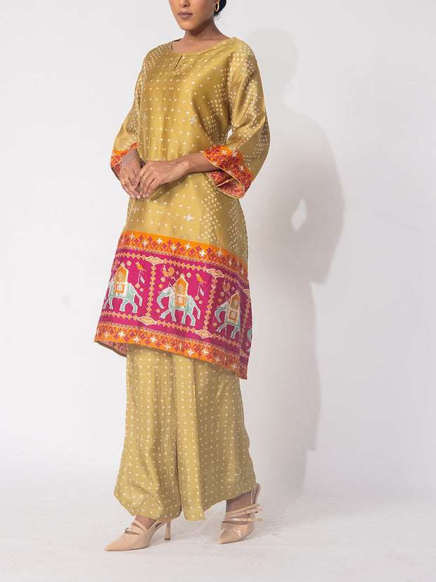 Green  Bandhani  Vasansi Silk Co-ord Set