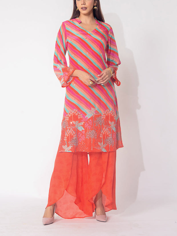 Multicolor Leheriya Vasansi Silk Printed Kurta and Pant Set