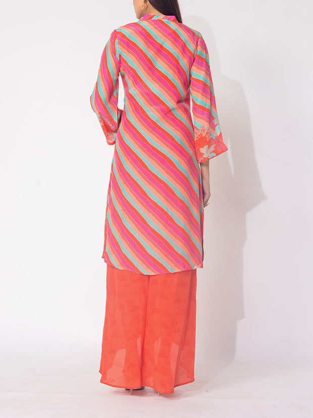 Multicolor Leheriya Vasansi Silk Printed Kurta and Pant Set