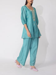Sea Green  Embroidered Vasansi Silk Printed Co-ord Set