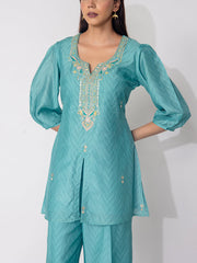 Sea Green  Embroidered Vasansi Silk Printed Co-ord Set